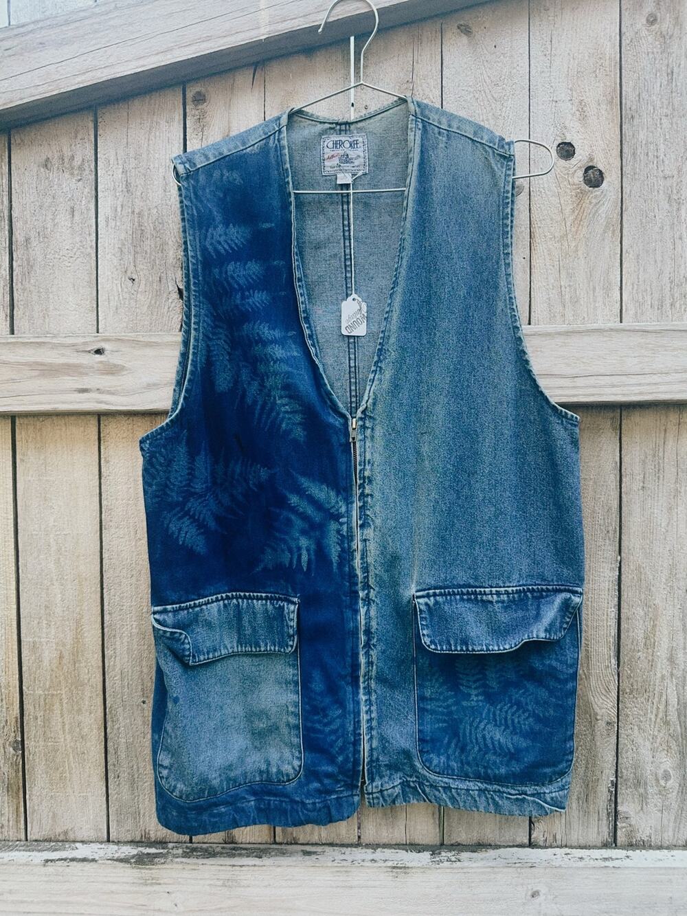 one of one sunprinted denim vest dress | size small